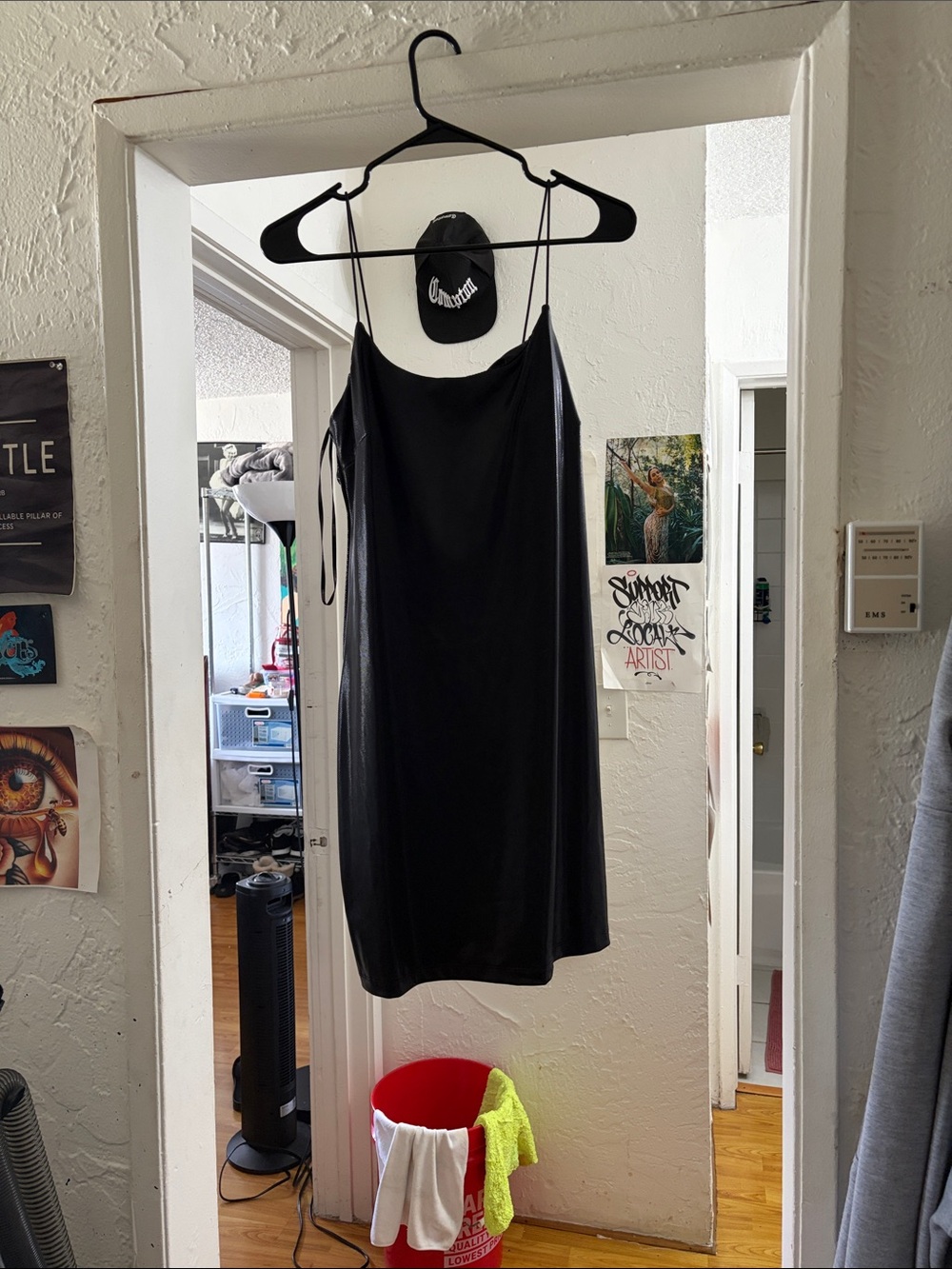 Forever 21 Black Satin Slip Dress with Spaghetti Straps